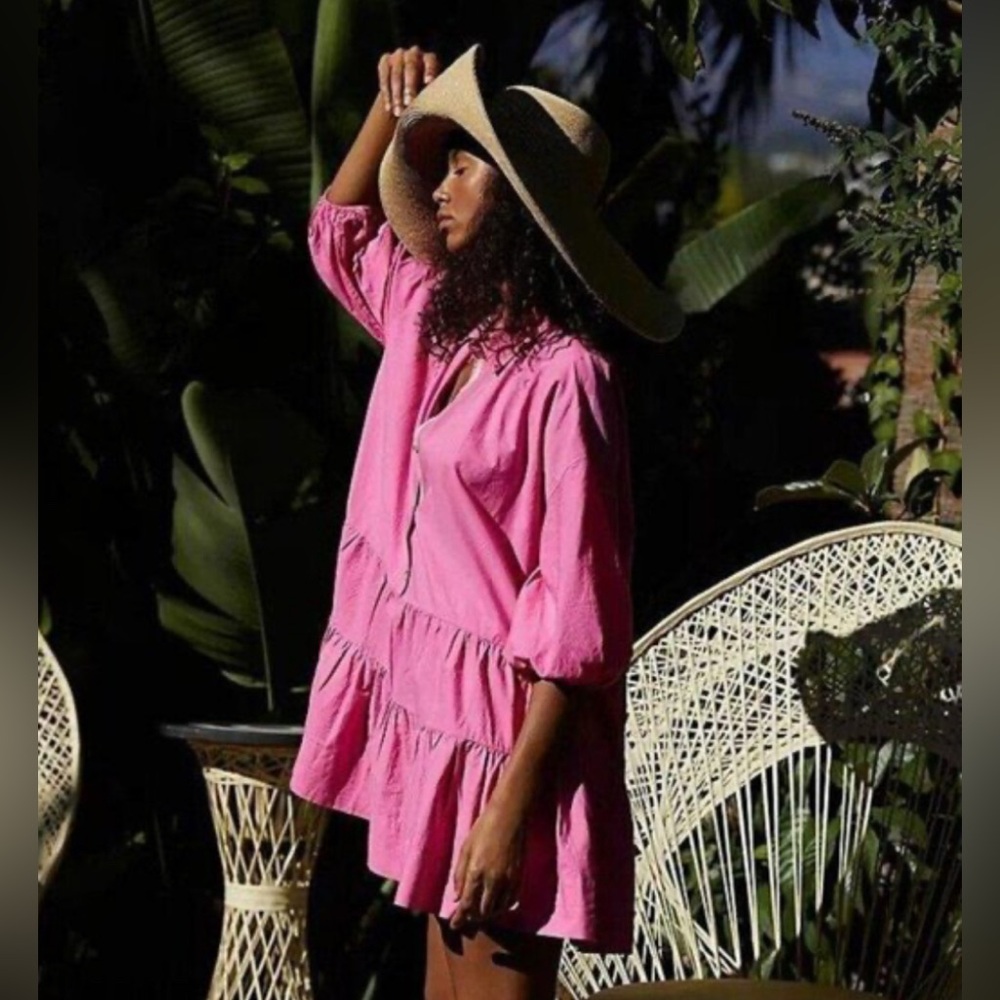 Free People | Misha pink mini dress, tiered, size small